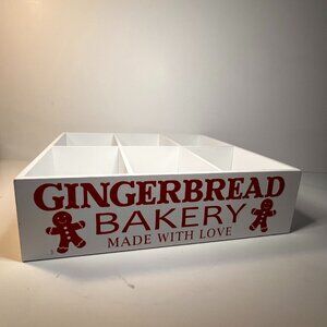 Gingerbread Bakery Wood Station Organizer Hot Cocoa Coffee 6 sections Box 11x10